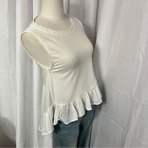 Anthropologie Maeve White Ruffle Bottom Tank